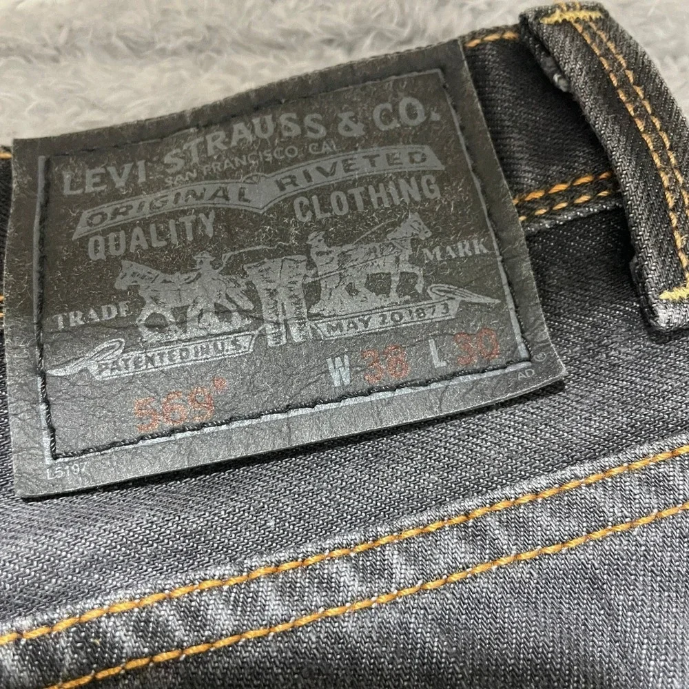 Levis 569 Loose Straight Jeans Mens 38x30 Dark Wash Gray Denim Flap Pocket